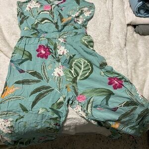 Floral Jumpsuit in Green and Pink